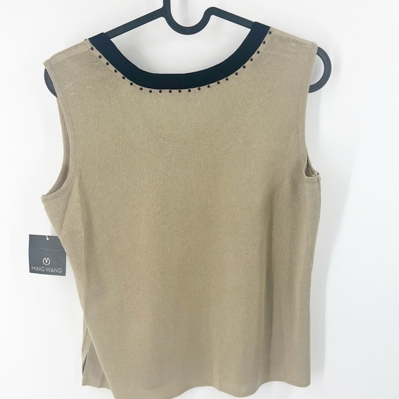 ✅ NWT MING WANG TAN AND BLACK CROPPED TOP WITH SCOOP NECK SIZE SMALL - Picture 7 of 7